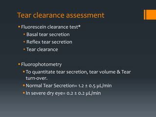 basal tear secretion test|Quantitative assessment of tear production: A review of methods .